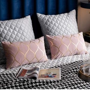 NEW DEZENE 2 Pk Pink Gold Pillowcase Cushion Pillow Case Case Cover Decor